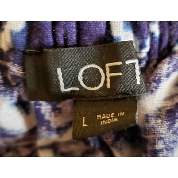 Loft Size L Linen Blend Wide Leg cropped Pants Batik Print Summer Boho Nautical - Picture 4 of 6